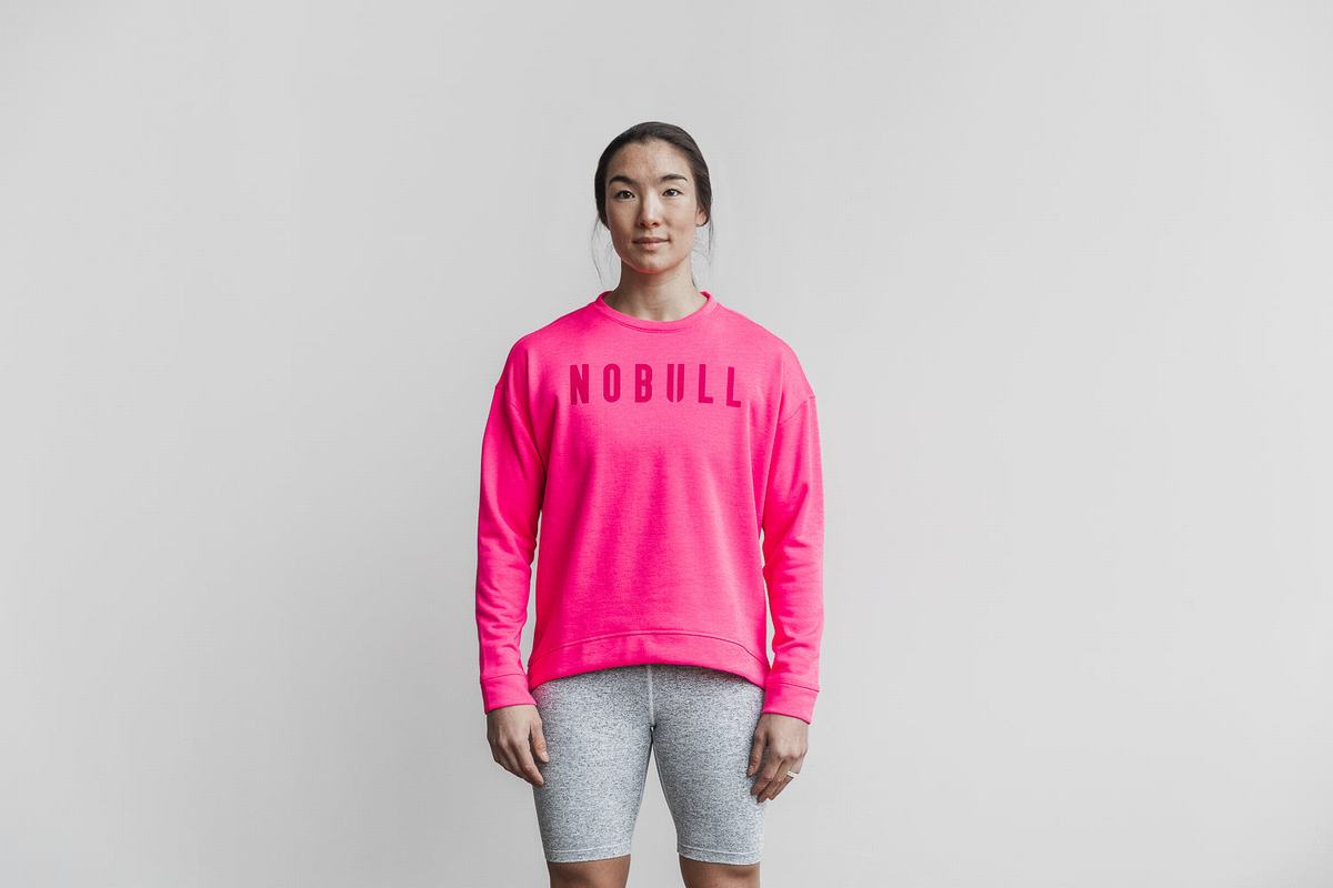 Nobull Crew Neon Women's Sweatshirts Pink | Australia (DZ3140)